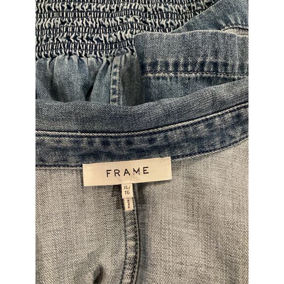 FRAME Seam Detail shoreline wash Short Sleeve Button Up Denim Mini Dress Blue XL - Picture 11 of 11